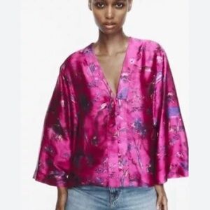 Zara Vibrant Pink Floral Kimono Top
